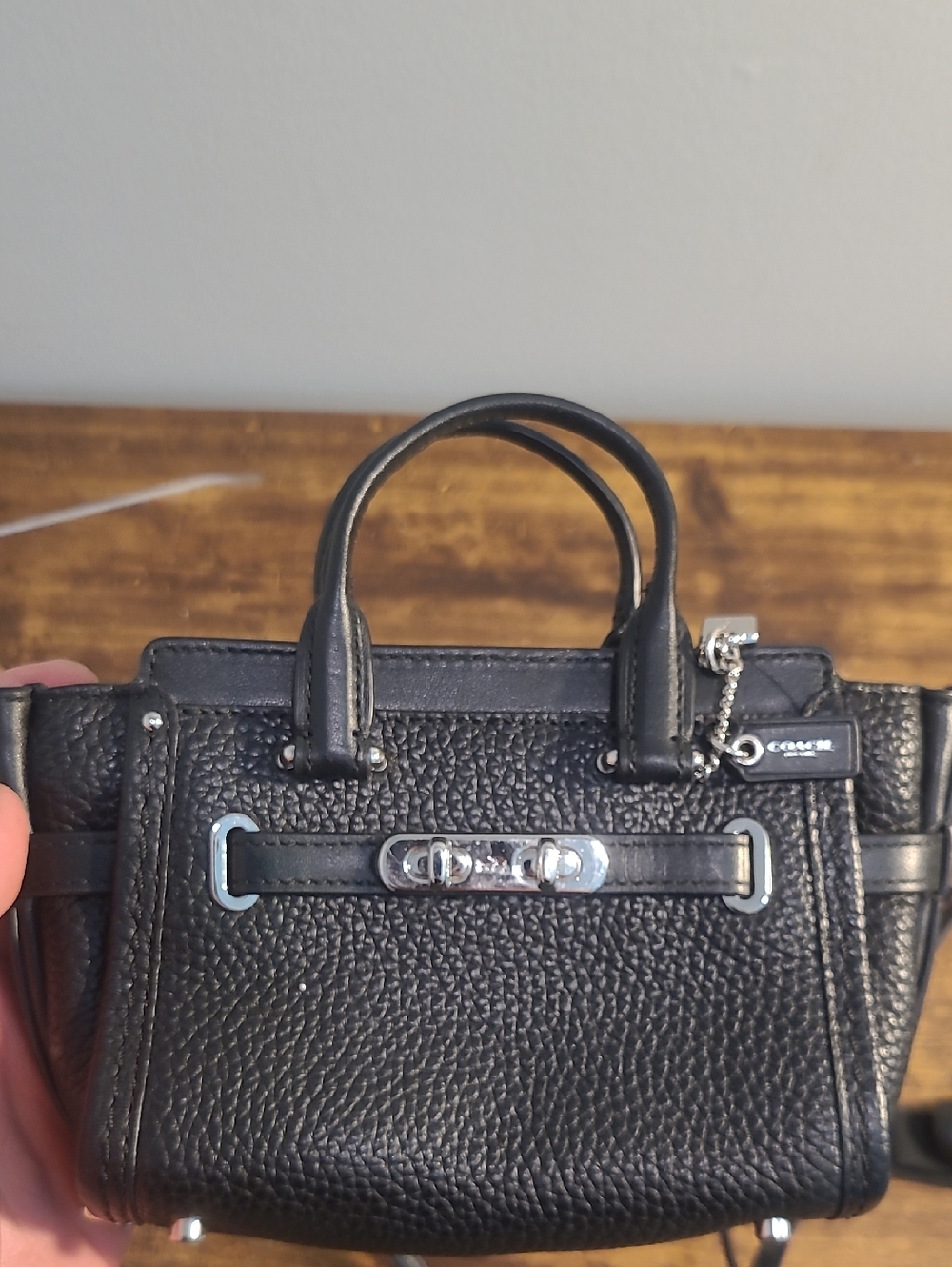 Coach Black Pebbled Leather Mini Satchel with Silver Hardware Accent